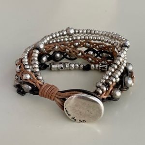 UNO de 50 Leather & Silver Multi Strand Bracelet